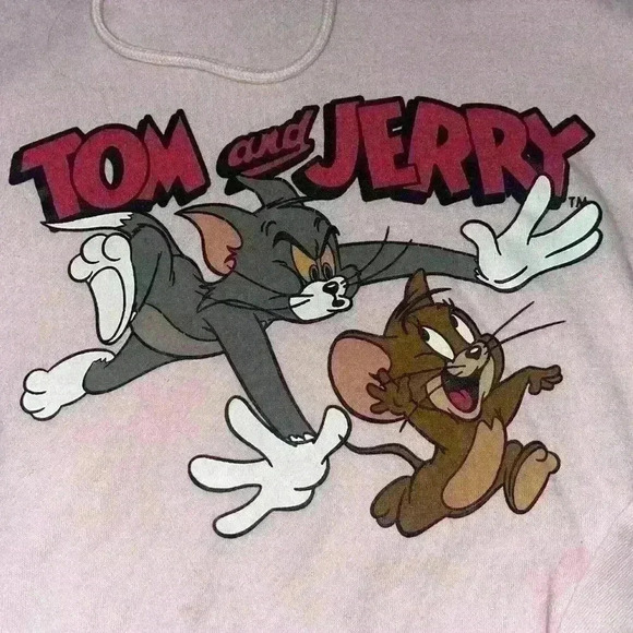 Light Pink Cropped Tom and Jerry Hoodie - Picture 2 of 4